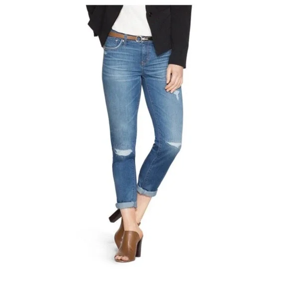 White House Black Market Jeans Womens The Girlfriend Soft Denim Light Distressed - Picture 1 of 12